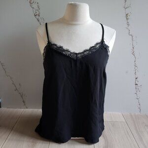 Forever 21 Camisole Womens S Black Satin Basic Cami Y2K Lace Coquette Girl